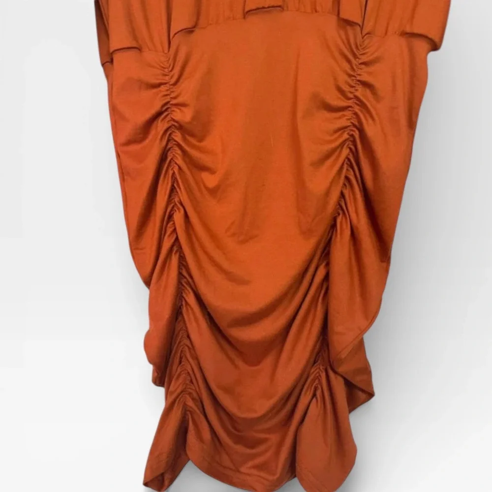 SHEIN Orange‎ Ruched Long Sleeve Mini Dress Women Size L - Picture 3 of 5
